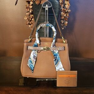 Chic Tan Satchel with Scarf Detail BIRKIN LIKE